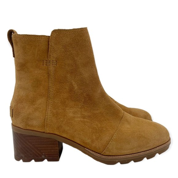 Sorel Shoes - Sorel Cate Suede Ankle Boot Bootie Camel Block Heel Leather Waterproof